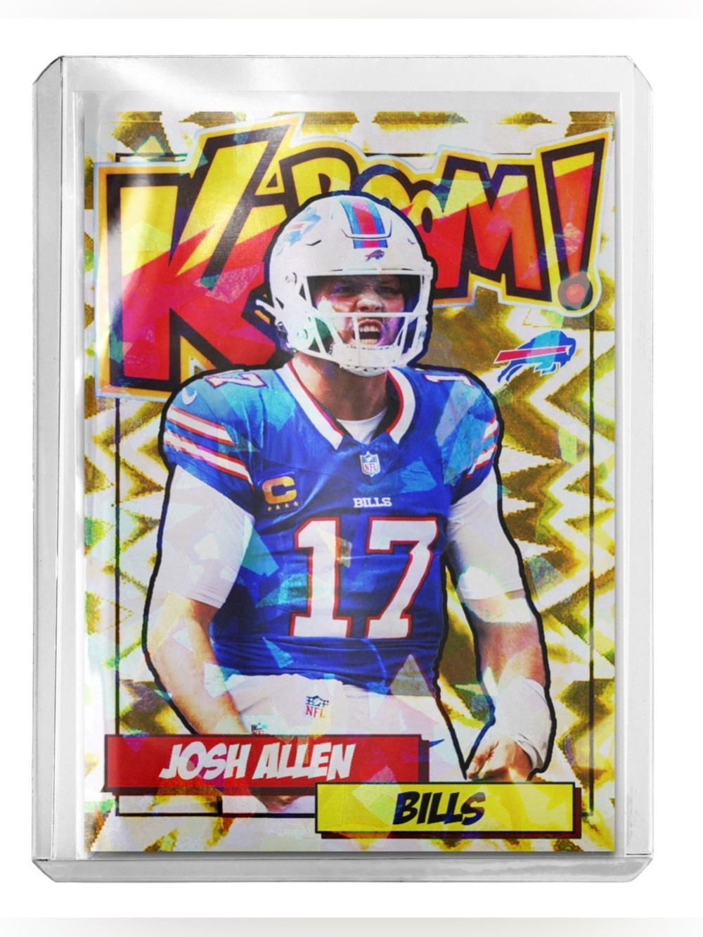 Josh Allen Buffalo Bills Custom Art Card Cracked Ice Holo Kaboom Style Novelty